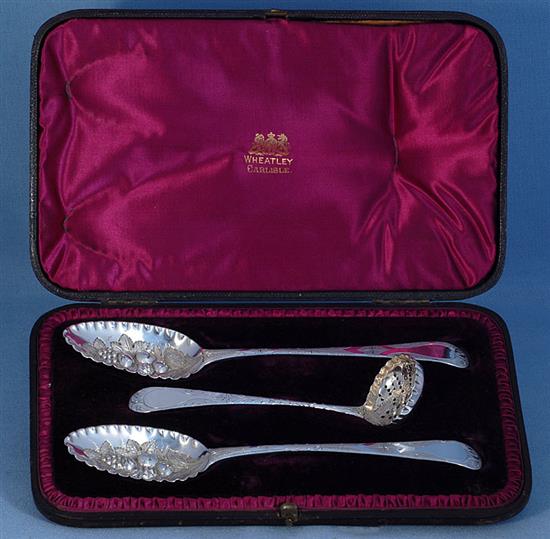 A pair of George III silver berry spoons, Spoons Length 8 ½”/215mm Sifter length 6 ¼”/157mm, Combined weight: 5oz/142grms